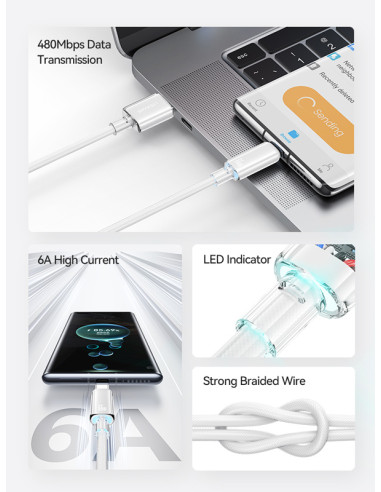 USAMS καλώδιο USB-C σε USB US-SJ658, 66W, 480Mbps, 1.2m, μαύρο