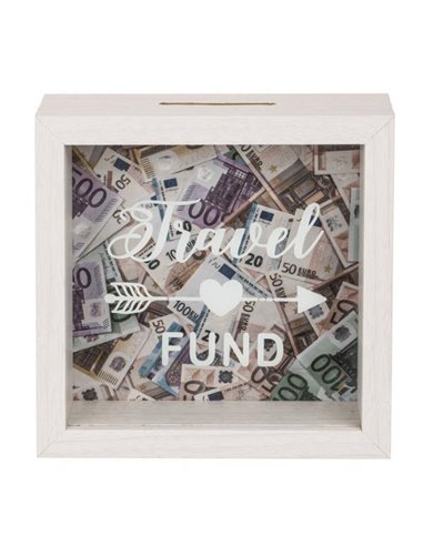 Κουμπαράς - κορνίζα λευκός «Travel Fund» Υ15,5x15x5εκ.