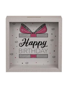 Κουμπαράς - κορνίζα λευκός «Happy Birthday» Υ20x20x5εκ.