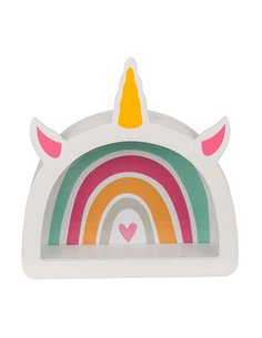 Κουμπαράς - κορνίζα ξύλινος «Rainbow unicorn»  Υ18x5xØ17,5εκ.