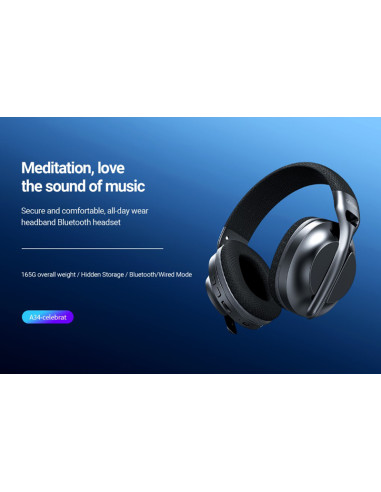 CELEBRAT headphones A34, ασύρματα & ενσύρματα, 40mm, 300mAh, μαύρα