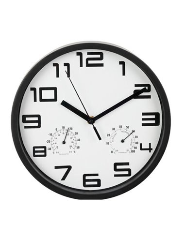 Ρολόι τοίχου με θερμόμετρο και υγρόμετρο λευκό Ø25εκ.