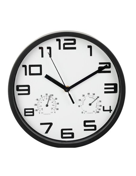 Ρολόι τοίχου με θερμόμετρο και υγρόμετρο λευκό Ø25εκ.