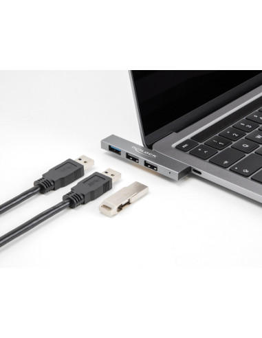 DELOCK USB hub 64274, 3x θυρών, 10Gbps, USB-C σύνδεση, γκρι