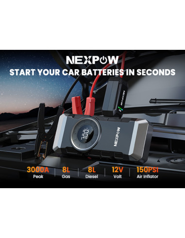 NEXPOW εκκινητής μπαταρίας & συμπιεστής αέρος NP2, 12V/3000A, 150PSI, 12000mAh