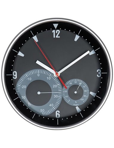 Ρολόι τοίχου θερμόμετρο-υγρόμετρο μαύρο καντράν Ø25,3εκ.