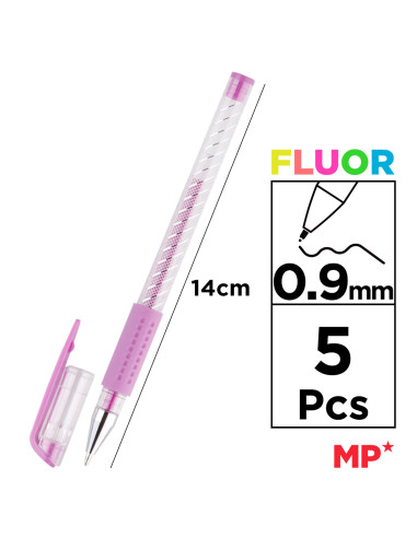 MP σετ στυλό fluorescent ballpoint PE124-5, 0.9mm, πολύχρωμα, 5τμχ