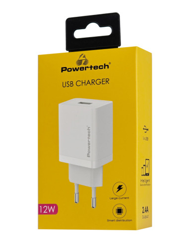 POWERTECH φορτιστής τοίχου PT-1320, USB, 12W, λευκός