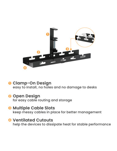 BRATECK cable management γραφείου CC11-10-1, μεταλλικό, 40x12.9x19cm, μαύρο