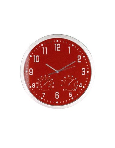 Ρολόι τοίχου θερμόμετρο-υγρόμετρο κόκκινο καντράν Ø35εκ.