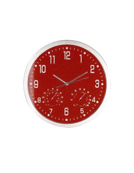 Ρολόι τοίχου θερμόμετρο-υγρόμετρο κόκκινο καντράν Ø35εκ.