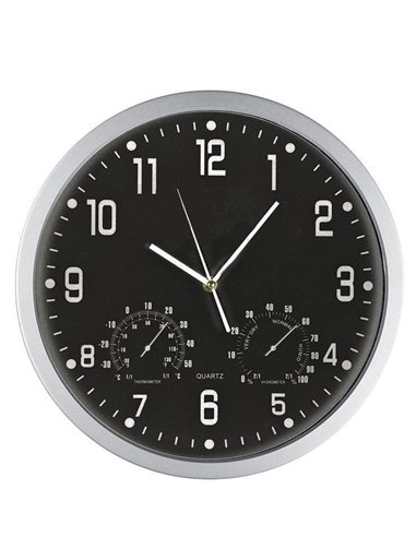 Ρολόι τοίχου θερμόμετρο-υγρόμετρο μαύρο καντράν Ø35εκ.