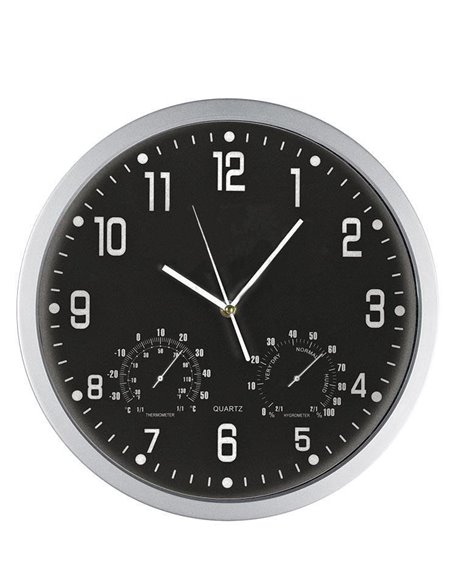 Ρολόι τοίχου θερμόμετρο-υγρόμετρο μαύρο καντράν Ø35εκ.