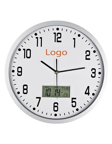 Ρολόι τοίχου ψηφ. ένδειξη ημερομηνίας-θερμοκασίας Ø35εκ.