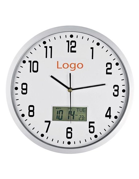 Ρολόι τοίχου ψηφ. ένδειξη ημερομηνίας-θερμοκασίας Ø35εκ.