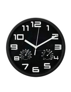 Ρολόι τοίχου με θερμόμετρο και υγρόμετρο μαύρο Ø25εκ.