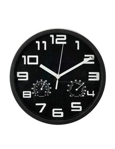 Ρολόι τοίχου με θερμόμετρο και υγρόμετρο μαύρο Ø25εκ.