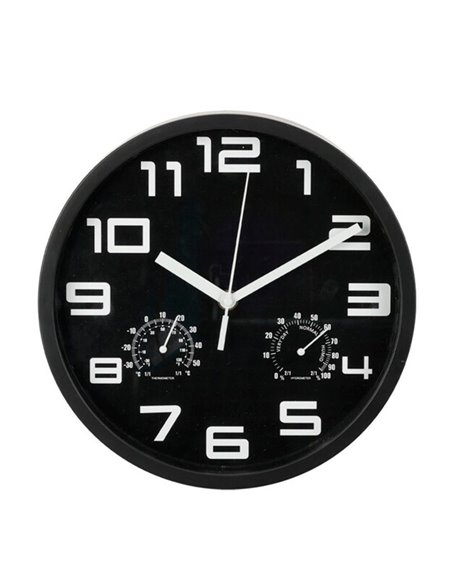 Ρολόι τοίχου με θερμόμετρο και υγρόμετρο μαύρο Ø25εκ.