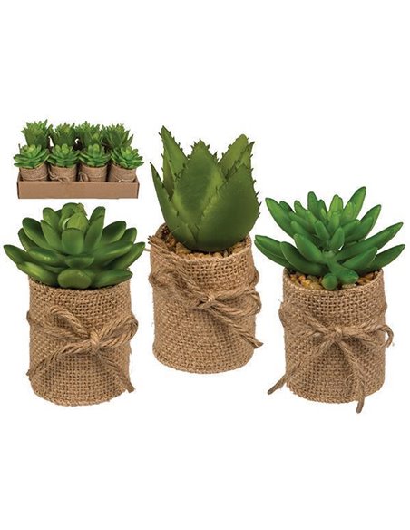 Γλαστράκια με τεχνητά παχύφυτα σε 3 σχέδια Υ10x5εκ.