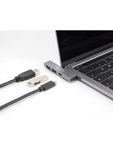 DELOCK USB hub 64275, 3x θυρών, 5Gbps, USB-C σύνδεση, γκρι