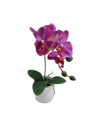 Ορχιδέα φουξ τεχνητή σατέν Nextdeco Υ46εκ. σε γκρι γλάστρα Ø13εκ.