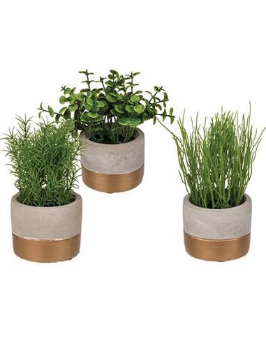 Γλαστράκια με τεχνητά φυτά σε 3 σχέδια Υ16x14εκ.