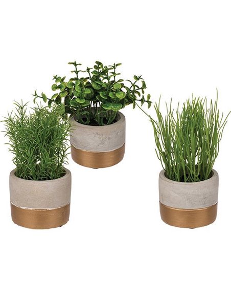 Γλαστράκια με τεχνητά φυτά σε 3 σχέδια Υ16x14εκ.