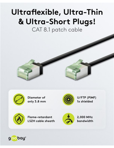 GOOBAY καλώδιο δικτύου 74355, CAT 8.1 U/FTP, slim, copper, 40Gbps, 3m, μαύρο