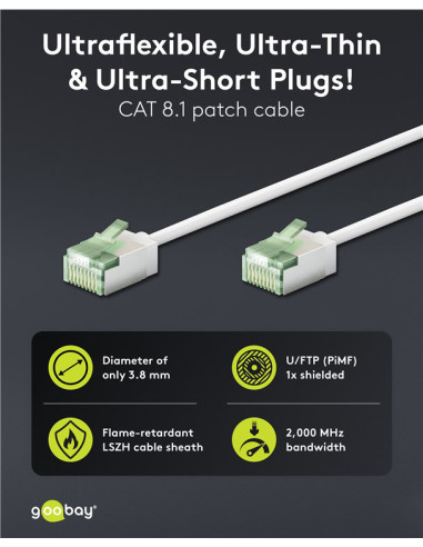GOOBAY καλώδιο δικτύου 74359, CAT 8.1 U/FTP, slim, copper, 40Gbps, 0.50m, λευκό