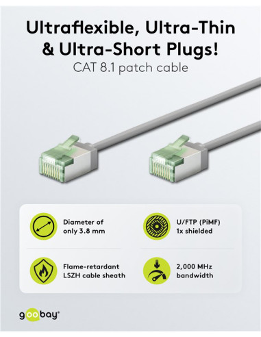 GOOBAY καλώδιο δικτύου 74345, CAT 8.1 U/FTP, slim, copper, 40Gbps, 0.50m, γκρι