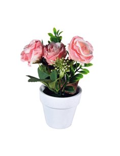 Τριανταφυλλιά ροζ τεχνητή Υ14x7x7εκ.  σε λευκή γλάστρα