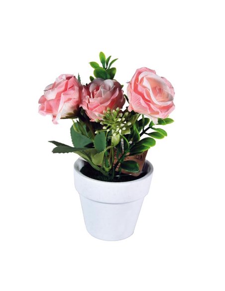 Τριανταφυλλιά ροζ τεχνητή Υ14x7x7εκ.  σε λευκή γλάστρα