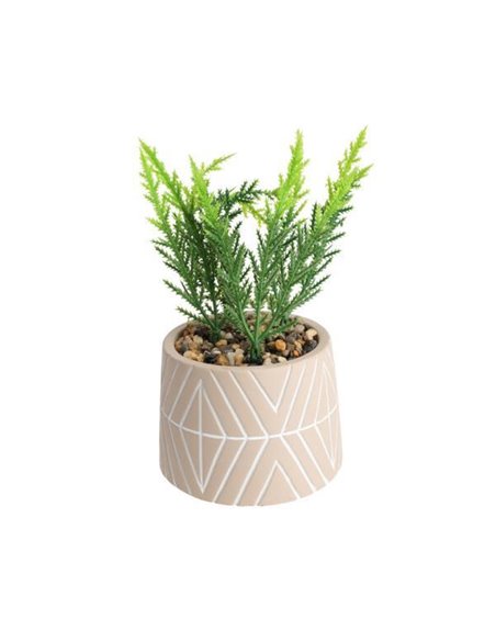 Γλαστράκι κεραμικό, μπεζ με τεχνητό φυτό Ø9,5xY16εκ.
