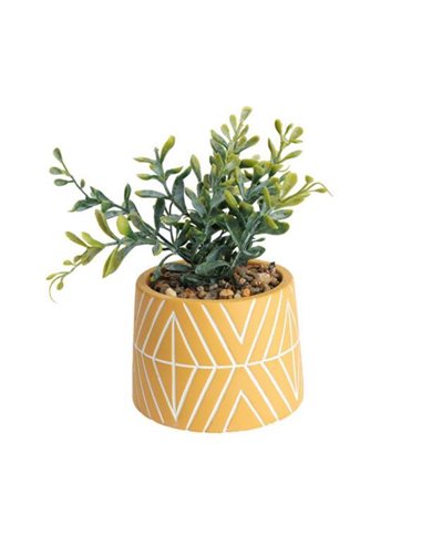 Γλαστράκι κεραμικό, κίτρινο με τεχνητό φυτό Ø9,5xY16εκ.