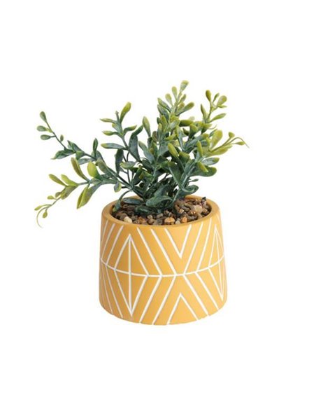 Γλαστράκι κεραμικό, κίτρινο με τεχνητό φυτό Ø9,5xY16εκ.