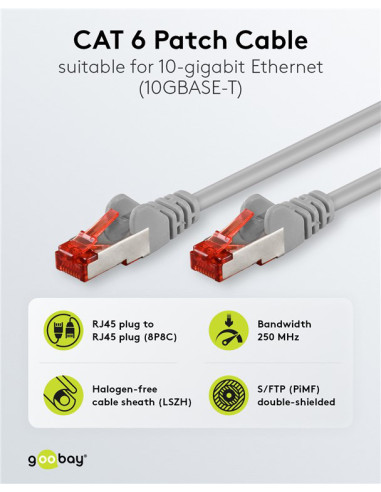 GOOBAY καλώδιο δικτύου 92455, CAT 6 S/FTP, copper, 250MHz, 0.15m, γκρι