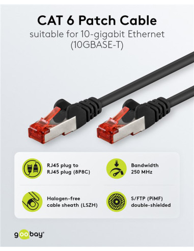 GOOBAY καλώδιο δικτύου 92459, CAT 6 S/FTP, copper, 250MHz, 0.15m, μαύρο