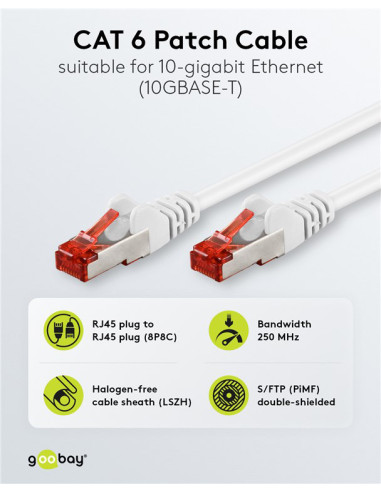 GOOBAY καλώδιο δικτύου 92462, CAT 6 S/FTP, copper, 250MHz, 0.15m, λευκό