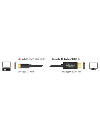 DELOCK καλώδιο USB-C σε DisplayPort 85257, DP Alt Mode, 4K/60Hz, 3m, μαύρο