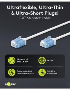 GOOBAY καλώδιο δικτύου 74286, CAT 6A U/UTP, slim, copper, 500MHz, 1m, λευκό