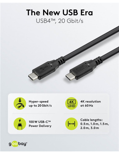 GOOBAY καλώδιο USB-C 74196, USB4, 100W, 20Gbps, 4K/60Hz, 1.5m, μαύρο