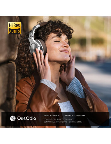 ONEODIO headphones Fusion A70, ενσύρματα/ασύρματα, Hi-Res, 40mm, ασημί