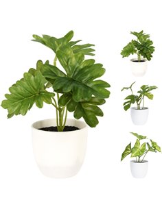 Monstera τεχνητή ,3 σχέδια 15εκ σε μαύρη πλαστική γλάστρα