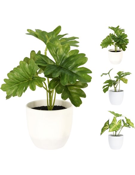 Monstera τεχνητή ,3 σχέδια 15εκ σε μαύρη πλαστική γλάστρα