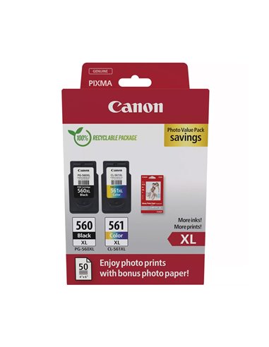 Canon PG-560XL,CL-561XL Photo Value Pack με 2 Μελάνια Εκτυπωτή InkJet Μαύρο - 3712C008