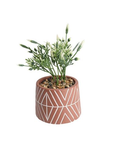 Γλαστράκι κεραμικό, τερακότα με τεχνητό φυτό Ø9,5xY16εκ.