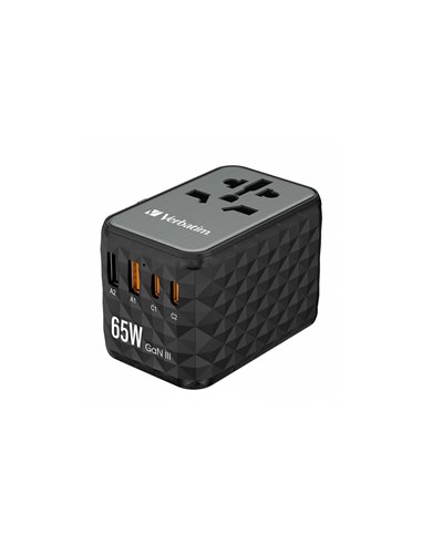 Verbatim UTA-05 GaN III Universal Travel Adapter with 2 x USB-C PD 65W   QC 4+ 2 x USB-A