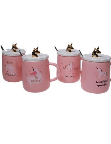 Κούπες κεραμικές "μονόκερος"  κοκτέηλ 4 σχέδια Υ10xØ8εκ.