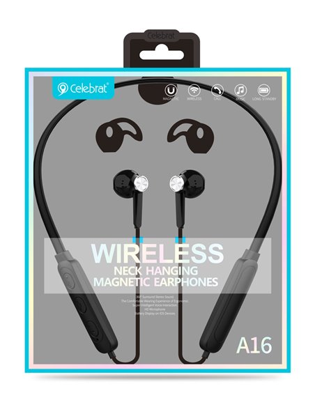 CELEBRAT earphones A16 με μαγνήτη, Bluetooth, 14.2mm, 130mAh, μαύρα