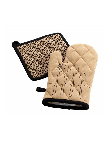 Σετ πιάστρα-γάντι φούρνου "Cuisiline" μπεζ 100% βαμβάκι